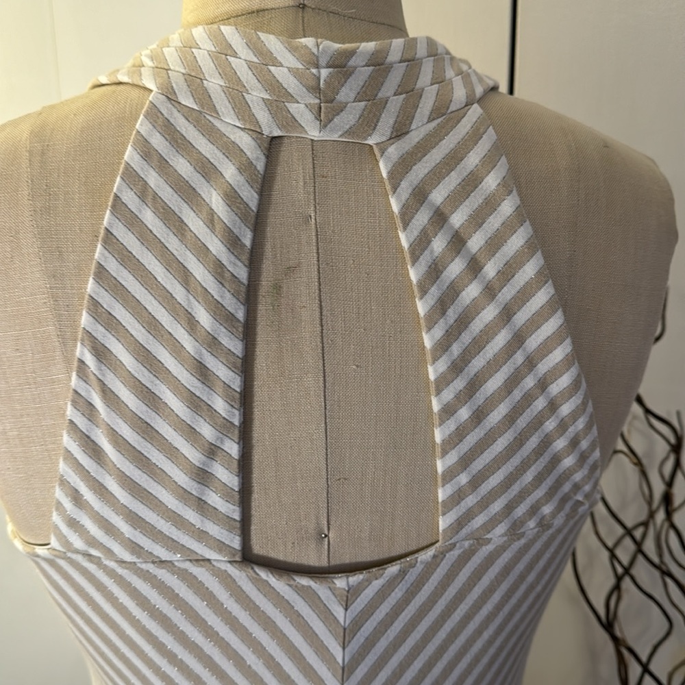 White House Black Market sleeveless stripe blouse in cream and tan - Picture 6 of 8